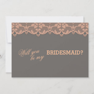 Invitación Vintage Peach Gray Lace Serás Mi BRIDESMAID