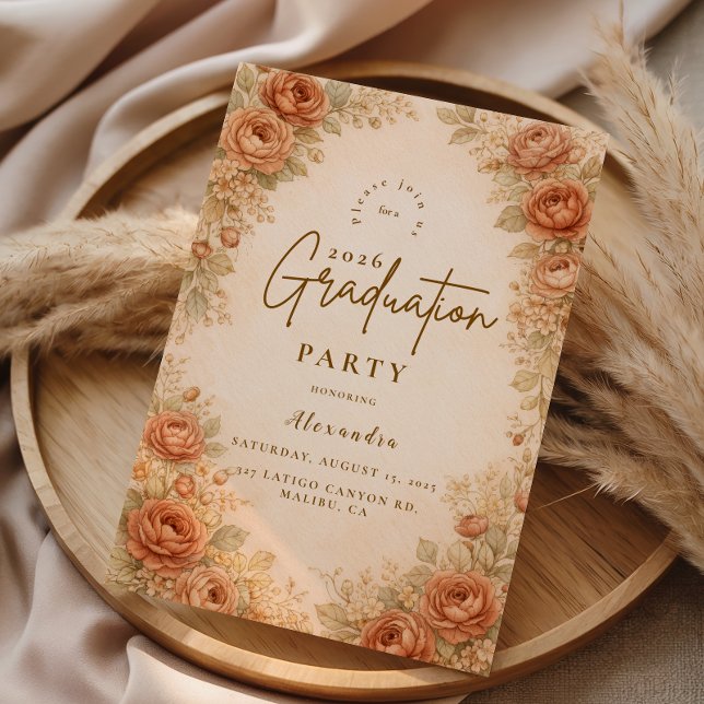 Invitación Vintage Peach Rose Graduation Party (Subido por el creador)
