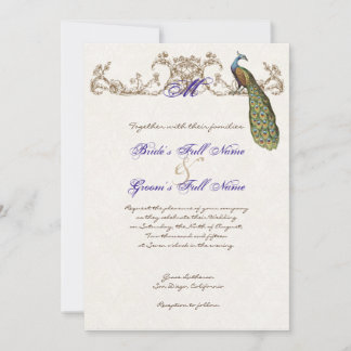 Invitación Vintage Peacock & Etching Wedting White