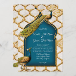 Invitación Vintage Peacock Feathers Arabesque Gold Boda