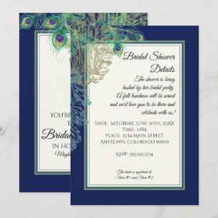 Invitación Vintage Peacock Feathers Naval Bridal Shower