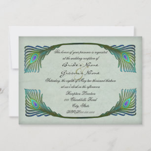 Invitación Vintage Peacock Feathers Nouveau Wedding Recepción