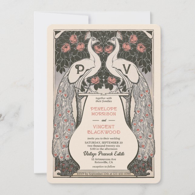 Invitación Vintage Peacock Love Boda (Anverso)