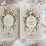 Invitación Vintage Peonies Pastel Boda Floral Rococo<br><div class="desc">Esta exquisitamente diseñada invitación a la boda cuenta con una romántica y delicada paleta pastel que evoca el suave encanto de los ilustraciones botánicos vintage. La fachada de la invitación está adornada con un marco elegante, rodeado por un florecimiento de peonías rosas suaves, rosas de color cremoso y un tapiz...</div>