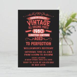 Invitación Vintage personalizado 45 regalos de cumpleaños roj