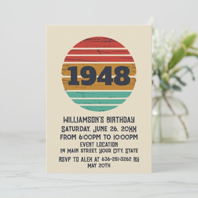 Invitación Vintage personalizado de 75 años (Anverso de pie)