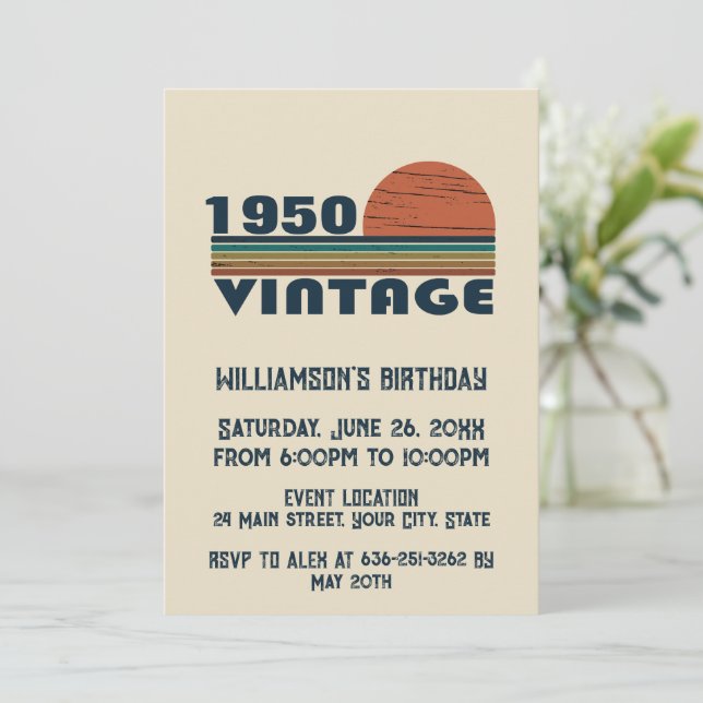 Invitación Vintage personalizado de 75 años (Anverso de pie)