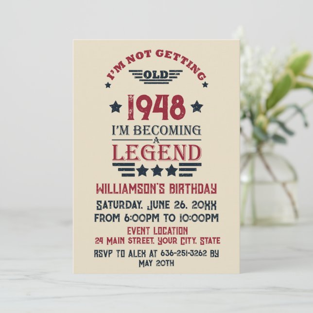 Invitación Vintage personalizado de 75 años (Anverso de pie)