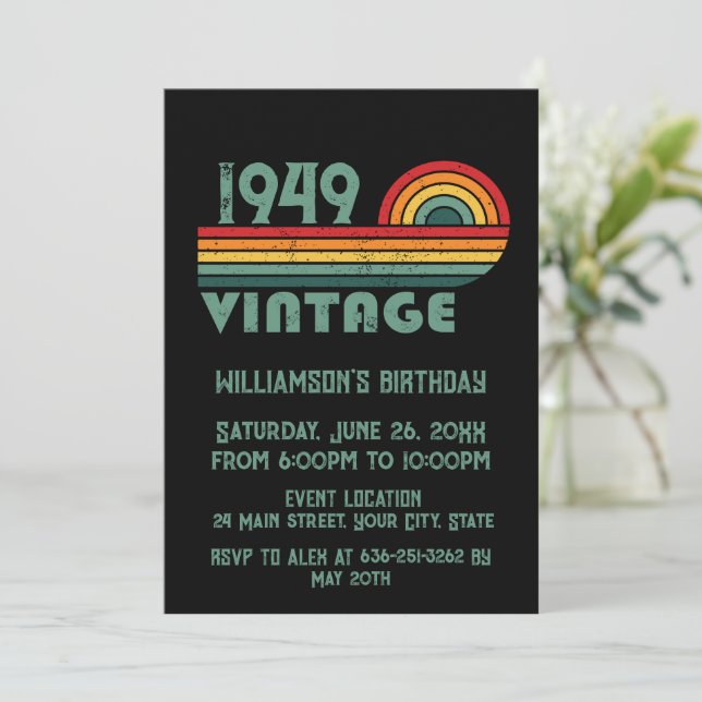Invitación Vintage personalizado de 75 años (Anverso de pie)