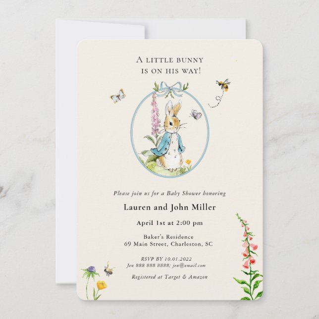 Invitación Vintage Peter Rabbit Blue Baby Shower (Anverso)