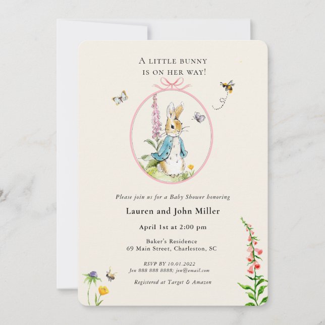 Invitación Vintage Peter Rabbit Pink Baby Shower (Anverso)