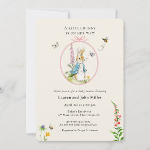 Invitación Vintage Peter Rabbit Pink Baby Shower