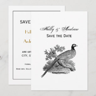 Invitación Vintage Pheasant Game Bird Drawing BW