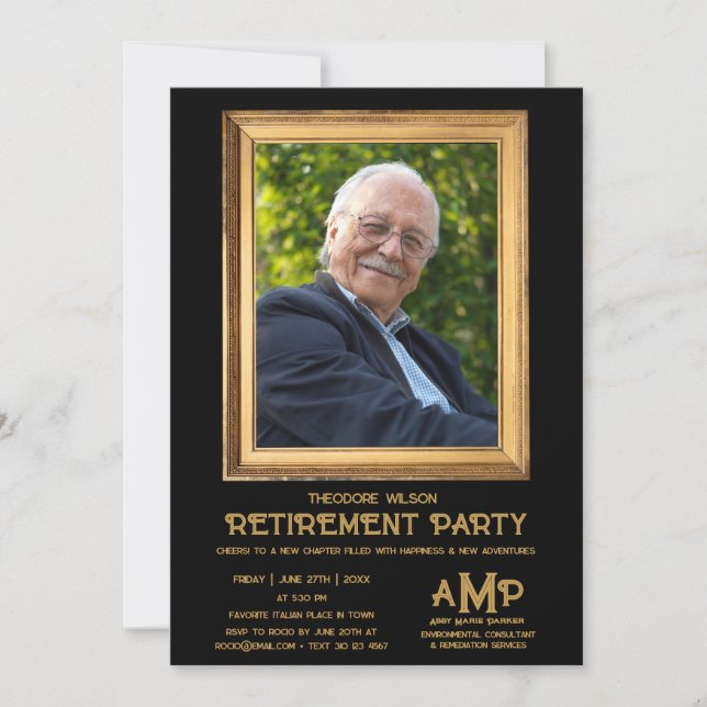 Invitación Vintage Photo Frame Black Retirement Party  (Anverso)