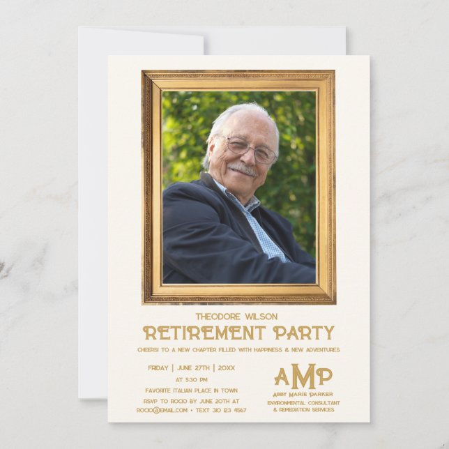 Invitación Vintage Photo Frame Retirement Party  (Anverso)