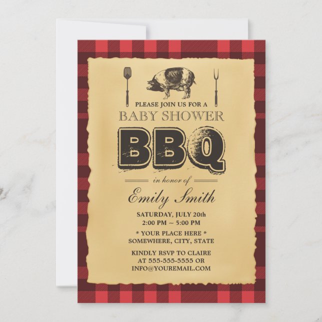 Invitación Vintage Pig Roast Baby Shower BBQ (Anverso)