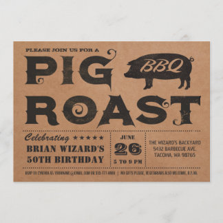 Invitación Vintage Pig Roast BBQ cumpleaños Kraft