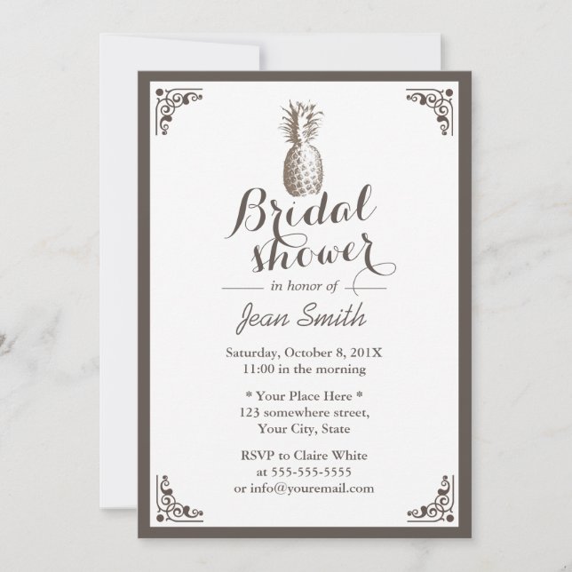 Invitación Vintage Pineapple Bridal Shower (Anverso)