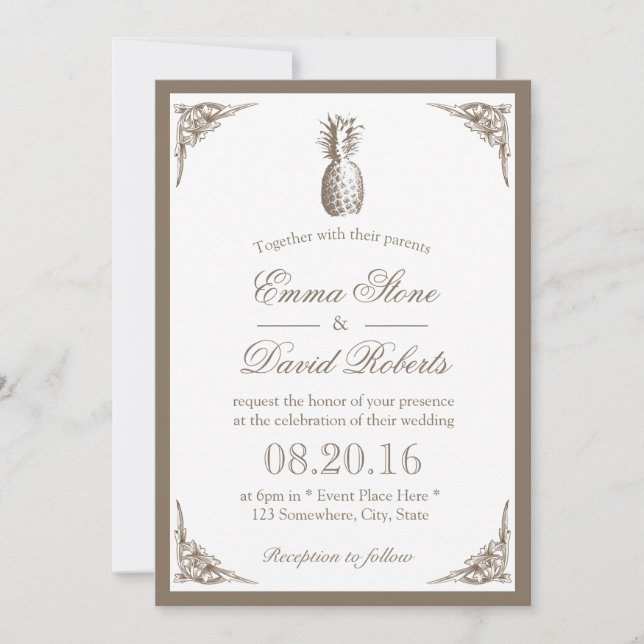 Invitación Vintage Pineapple Elegant Wedding (Anverso)