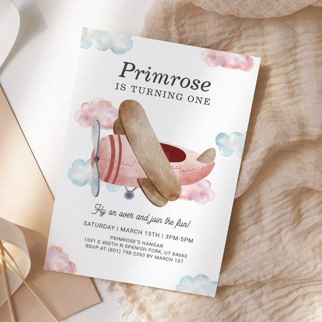 Invitación Vintage Pink Airplane Pilot Aviation Cumpleaños (Subido por el creador)