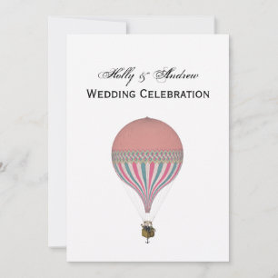 Invitación Vintage Pink, Blue Light Blue Hot Air Balloon V Bo