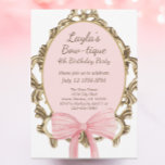 Invitación Vintage Pink Bow Boutique Princess Birthday Party<br><div class="desc">¡Una adorable temática femenina para su cumpleaños! Estas invitaciones cuentan con un bello marco vintage con acentos de arco rosado. Encuentra artículos coincidentes en mi tienda.</div>