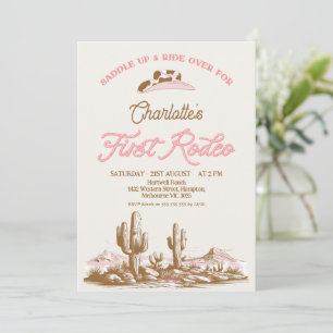 Invitación Vintage Pink Cowgirl First Rodeo Primer Cumpleaños
