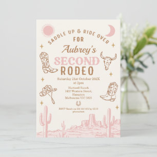 Invitación Vintage Pink Cowgirl First Rodeo Segundo Cumpleaño