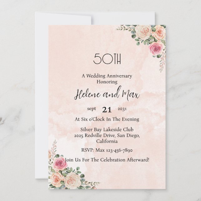 Invitación Vintage Pink Cream Floral Wedding Anniversary  (Anverso)
