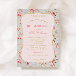 Invitación Vintage Pink Floral Garden Fiesta Bridal Shower