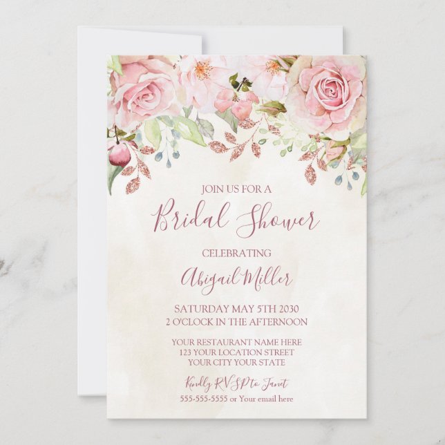 Invitación Vintage Pink Floral Spring Bridal Shower (Anverso)