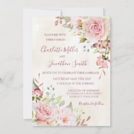 Invitación Vintage Pink Floral Spring Wedding Invitations