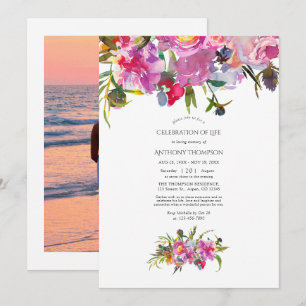 Invitación Vintage Pink Peonies Floral Celebración de la Vida