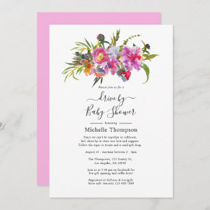 Invitación Vintage Pink Peonies Floral Drive By Shower