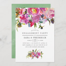 Invitación Vintage Pink Peonies Watercolor Engagement Party