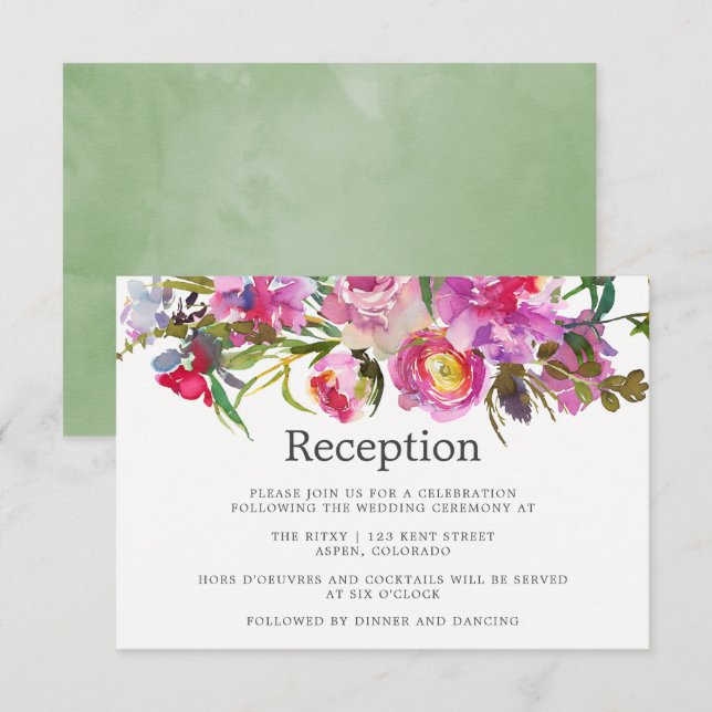 Invitación Vintage Pink Peonies Watercolour Recepción de boda (Anverso / Reverso)