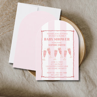 Invitación Vintage Pink & Red Wavly Border Baby Shower