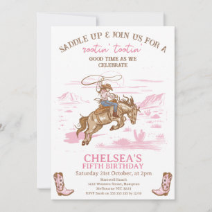 Invitación Vintage Pink Rodeo Cowgirl Cualquier Edad Cumpleañ