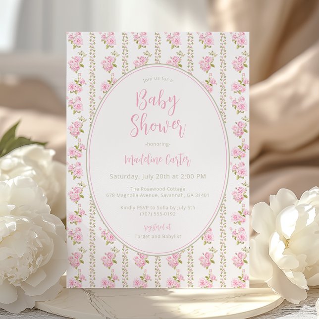 Invitación Vintage Pink Rose Baby Shower  (Subido por el creador)