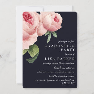 Invitación Vintage Pink Rose Blue Graduation Party