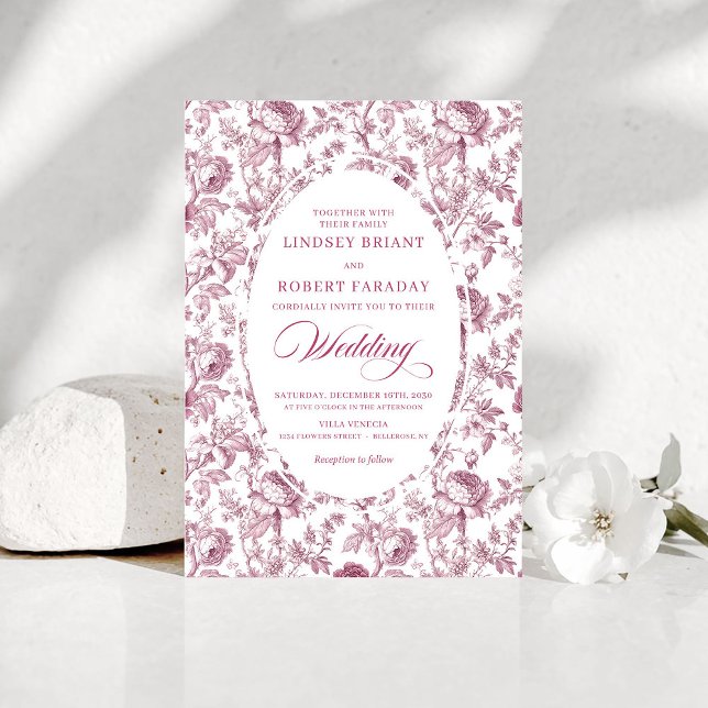 Invitación Vintage Pink Rose Pattern Toile Wedding Invitation (Vintage Pink Rose Pattern Toile Wedding Invitation)