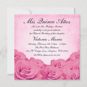 Invitación Vintage Pink Rose Quinceanera