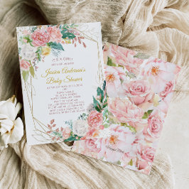 Invitación Vintage Pink Rose Watercolor Floral Baby Shower