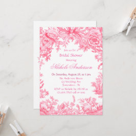 Invitación Vintage Pink Toile Flower Briower