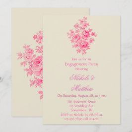 Invitación Vintage Pink Toile Flower Engagement Party