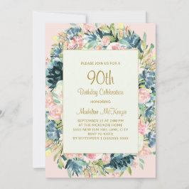 Invitación Vintage Pink Verde azulado Botánico Floral 90º cum