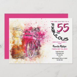 Invitación Vintage Pink Watercolor Girly Bicicleta Cumpleaños
