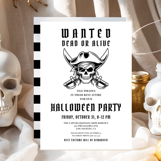 Invitación Vintage Pirate Skull (Vintage Pirate Skull Halloween Party Invitation)