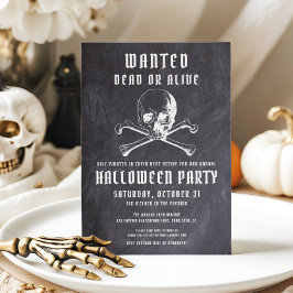 Invitación Vintage Pirate Skull & Bones Black Halloween Party