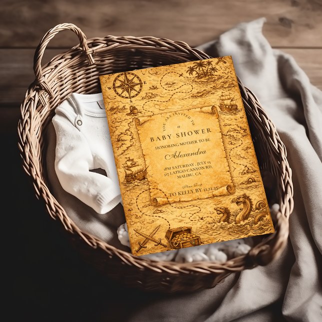 Invitación Vintage Pirate Treasure Map Baby Shower (Subido por el creador)
